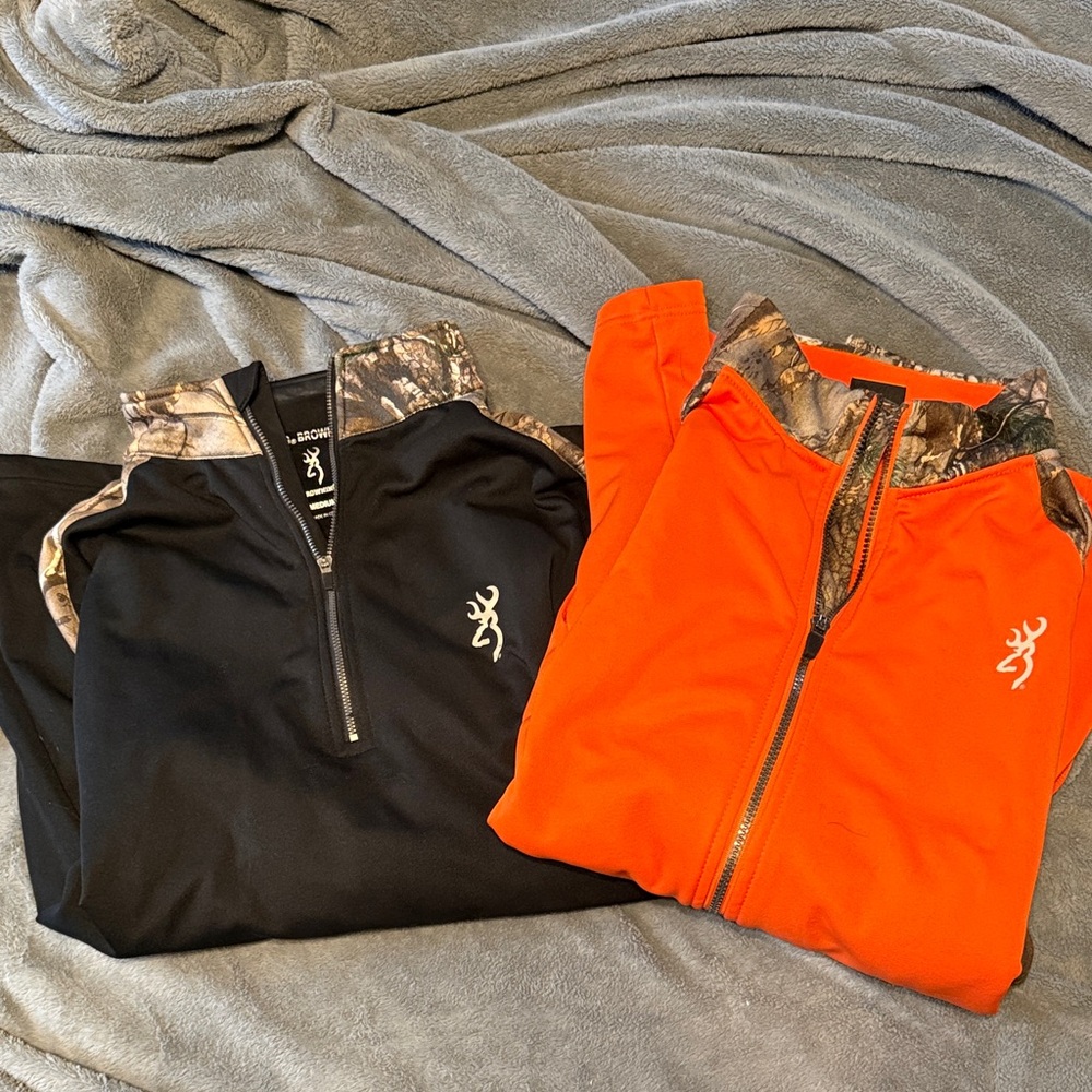 Browning Black & Blaze Orange Zip-Front Pullovers with Camo Trim